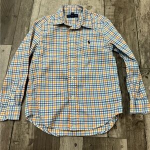 Polo Ralph Lauren Shirt Boys Blue Tan Preppy 6 Plaid Long Sleeve Youth Button